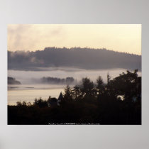 foggy sunrise over the Columbia River Poster
