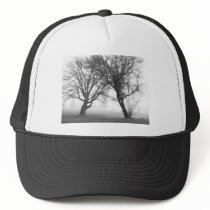Foggy Trees Black & White Trucker Hats