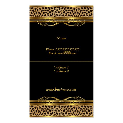 Fold Over Classy Gold Black Leopard Animal Print Business Cards (back side)