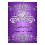 Folded Card Quinceanera Purple Glitter Tiara