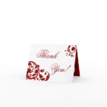 Folded Thank you Card Crimson Red Floral Filigree