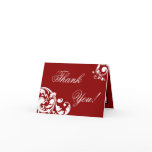 Folded Thank you Card Crimson Red Floral Filigree