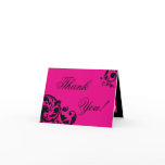 Folded Thank you Card Hot Pink Floral Filigree