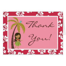 Folded Thank you Card Pink Hawaiian Luau Tropical