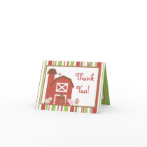 Folded Thank you Card Red Barn Animals