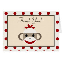 Folded Thank you Card Red Sock Monkey