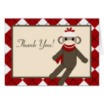 Folded Thank you Card Red Sock Monkey Argyle cards