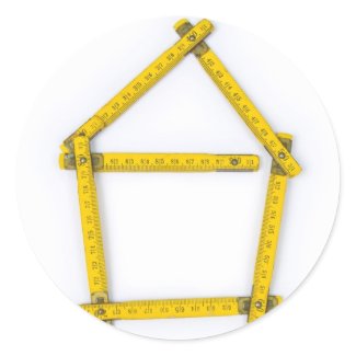 folding ruler - house shape classic round sticker