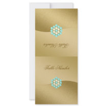Folding Table Number in Gold, Pearls & Turquoise Rack Card Design