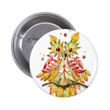 Foliage owl pinback buttons