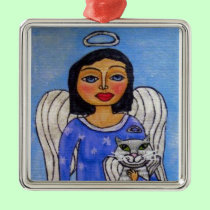 Folk Art Angel Cat Angel ornaments