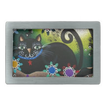 Folk Art_By Everett_ Day Of The Dead, Black CAT Belt Buckles