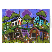 Folk Art Chicken Flock By Lori Everett Card