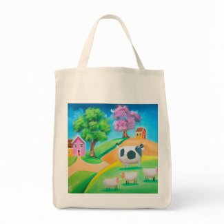 Folk art colorful cow and sheep painting bag