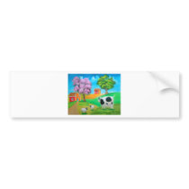 Folk art colorful cow and sheep painting bumper stickers