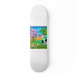 Folk art colorful cow and sheep painting skate board decks