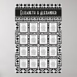 Folk Art Damask Wedding 16 Table Seating Chart Poster