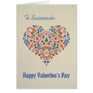 Folk Art Floral Heart Custom Valentine's Card