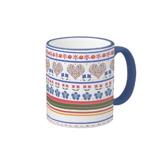 Folk Art Floral Hearts Border Ringer Coffee Mug