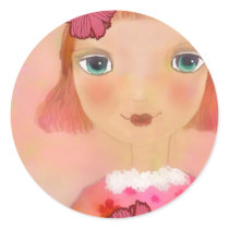 folk art girl loves pink and flowers stickers