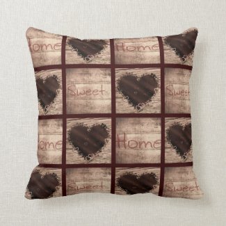 Folk Art Home Collage Wooden Hearts Throw Pillows