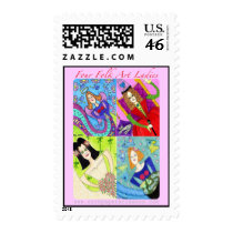 Folk Art Ladies Postage Stamps by PennyCork Folk Art Ladies Postage Stamps