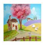 Folk art landscape mouse sheep old cottage tee shirts
