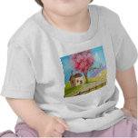 Folk art landscape mouse sheep old cottage t shirt