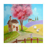 Folk art landscape mouse sheep old cottage t-shirts