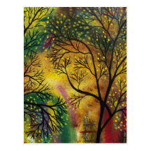FOLK ART Light Behind The Trees BY LORI postcard