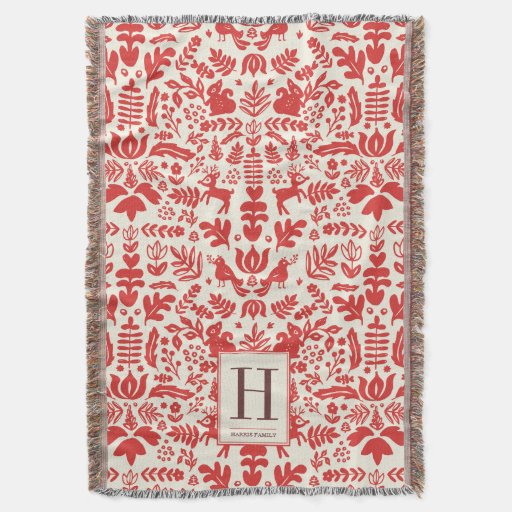 Folk Art Monogram Holiday Blanket Throw