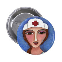 Folk Art Nurse - RN / nursing button