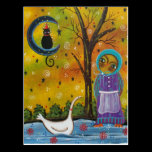 FOLK ART Owl Portrait BY LORI EVERETT postcard postcards