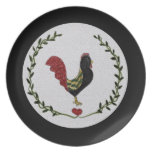 Folk Art Rooster and Heart Garland Plate