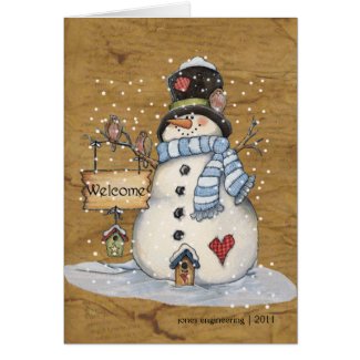 Folk Art Snowman Christmas Greeting Card