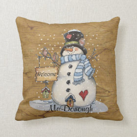 Folk Art Snowman on Old Newspaper Pillows