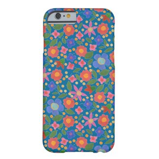 Folk Art Style Florals on Blue iPhone 6 Case