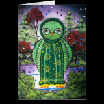 FOLK ART Whimsical Nigh Owl BY LORI greeting card cards