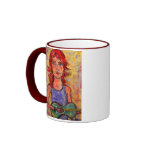 folk girl with colourful guitar mugs