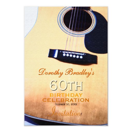 Folk Guitar 60th Birthday Celebration Custom Announcements (front side)