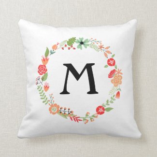 Folksy Floral with Monogram Pillow
