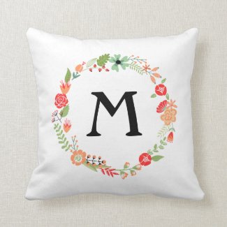 Folksy Floral with Monogram Pillow