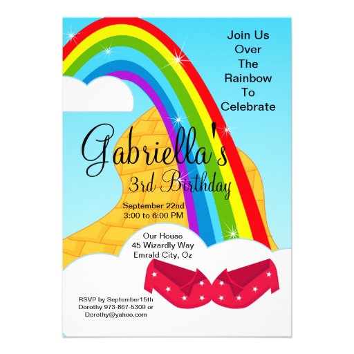 Follow the Rainbow Brick Road Birthday Invite