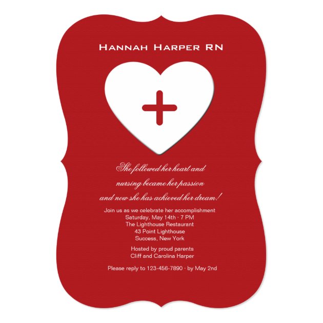 Follow Your Heart Nursing School Graduation Inv. 5x7 Paper Invitation Card (front side)