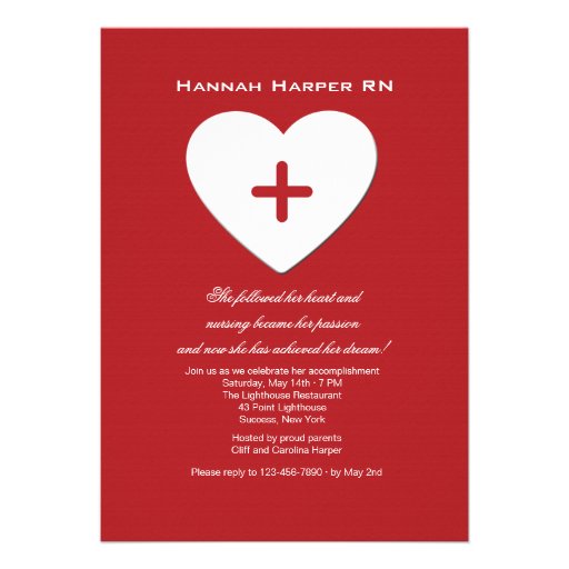 Follow Your Heart Nursing School Graduation Inv. Invitations (front side)