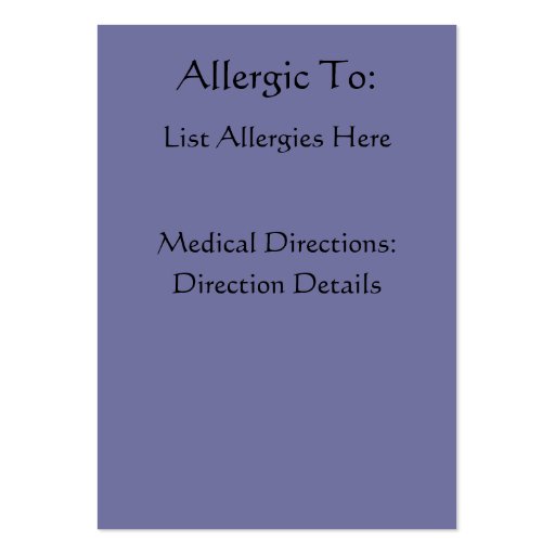 Food Allergy Identification Photo Contact Card Business Cards (back side)