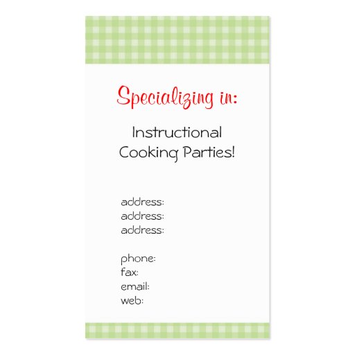 Food Chef Cooking Business Card (back side)