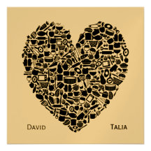 Food Foodies Heart Gold Custom Wedding Invitation