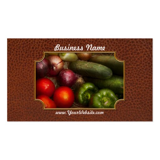 Food - Onions, Tomatoes, Peppers, and Cucumbers Business Card Templates (front side)
