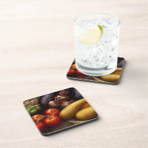 Food - Peppers, Tomatoes, Squash and Turnips Beverage Coasters